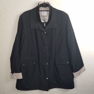 Crofts‎ & Barrow Womens XL Black Beige Trimmed Full Zip Jacket Lightweight